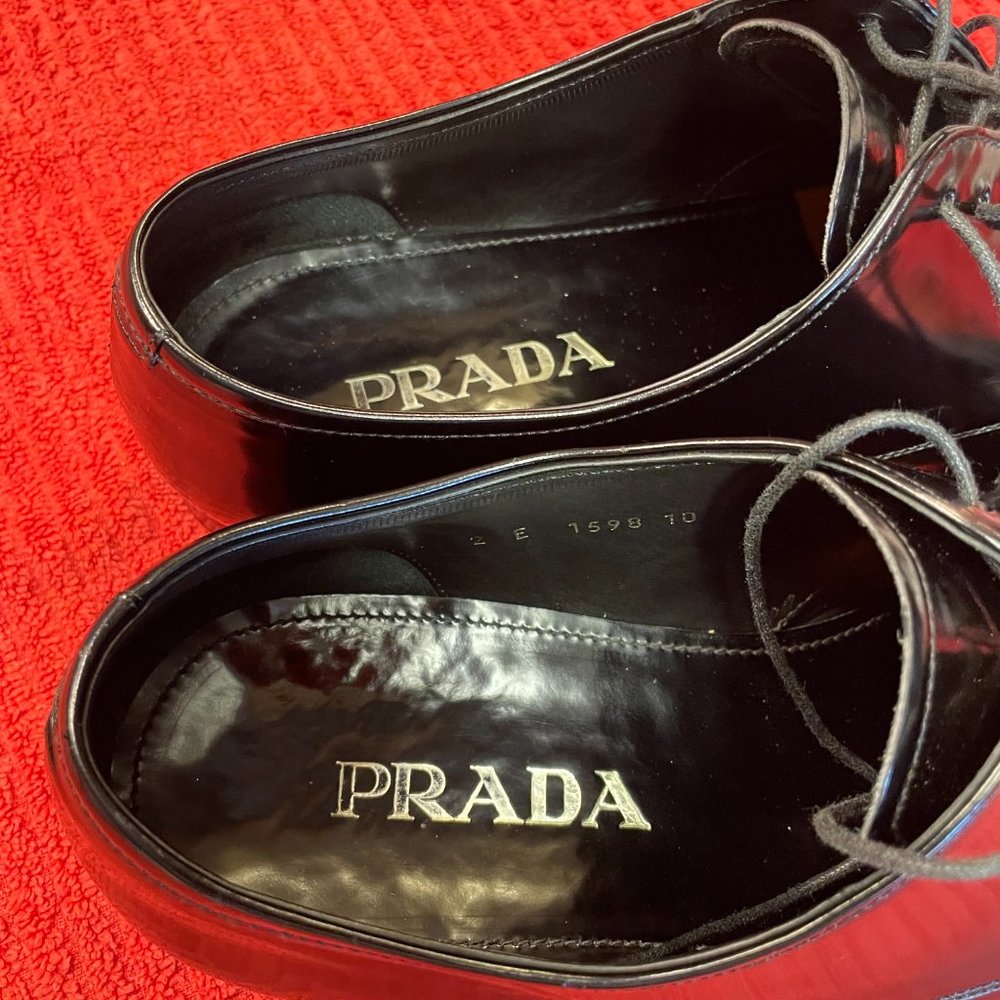 Prada Mens Patent Leather Upper and Out Soles Lace Up Black Made In Italy - Picture 2 of 16